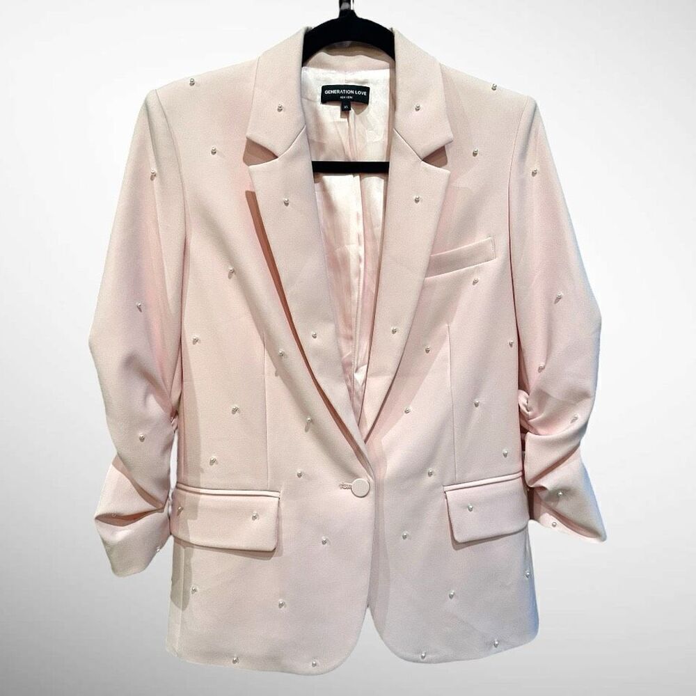 Generation Love Nadia Faux Pearl-Embellished Blazer in Magenta Size XS